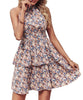 Summer Printed Halter Dress Fashion Boho Backless Ruffled A-Line Beach Dresses For Womens Clothing